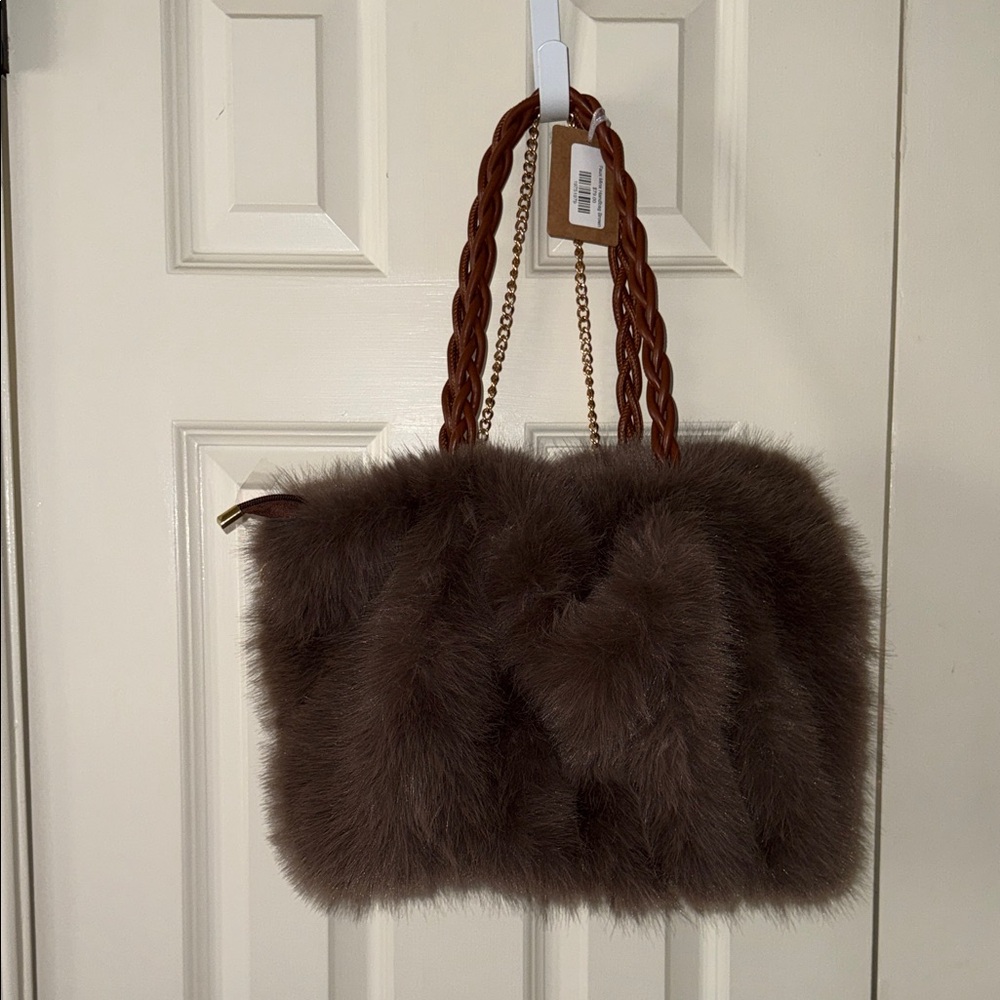 Luxurious Brown Faux Fur Handbag